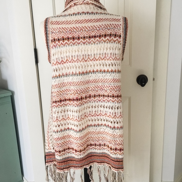 Sweater Sleeveless Kimono Orange Southwestern - Picture 8 of 8